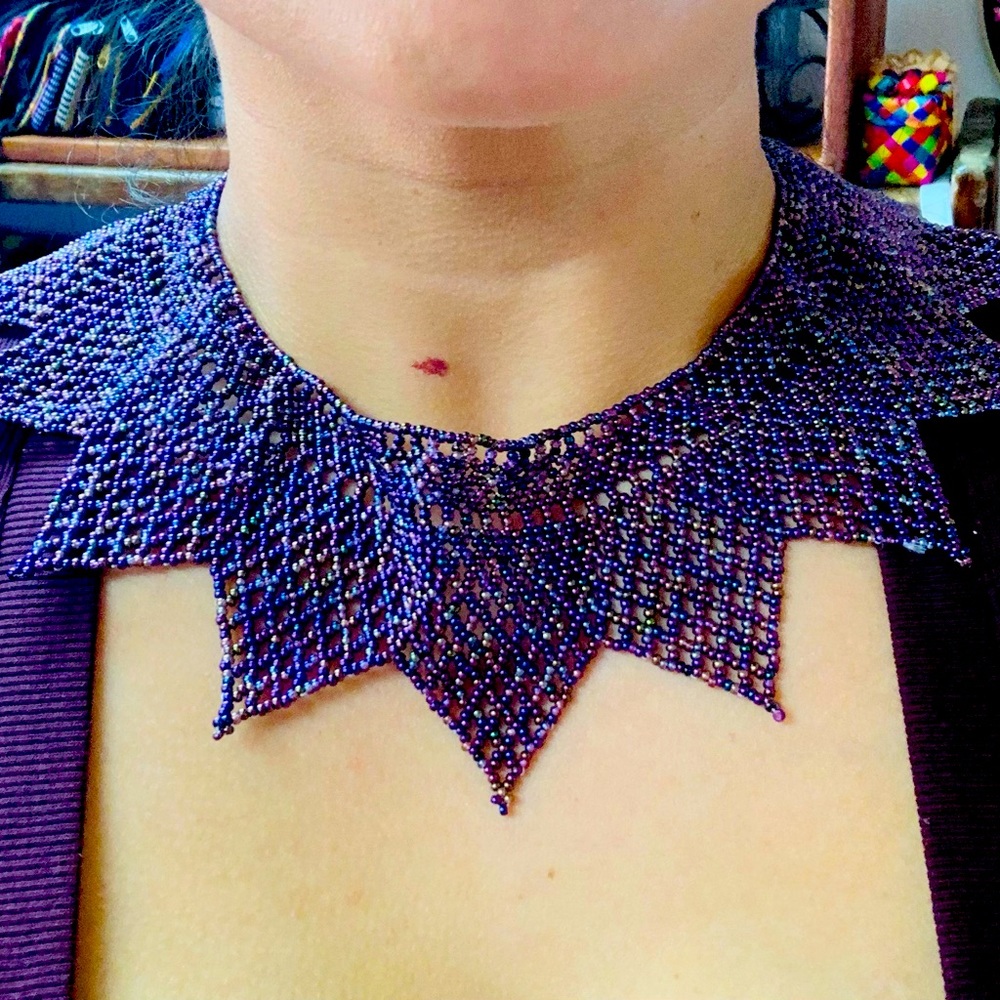 Sierra Necklace Huichol Art Egyptian Style Purple/Blue